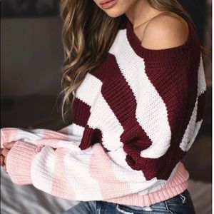 💕ShopPriceless- Lola Burgundy & Pink Striped Sweater